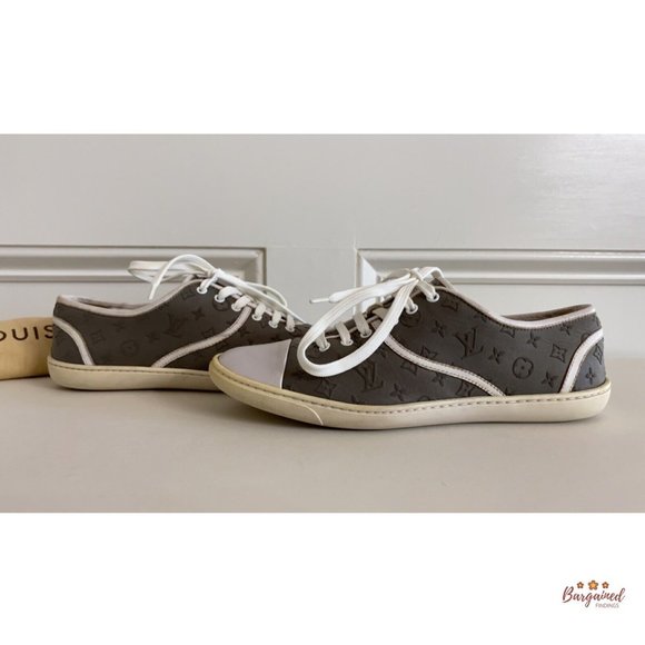 Authentic Louis Vuitton Gray/White Monogram Canvas Leather FrontRow Sneakers 5.5 - Picture 3 of 14